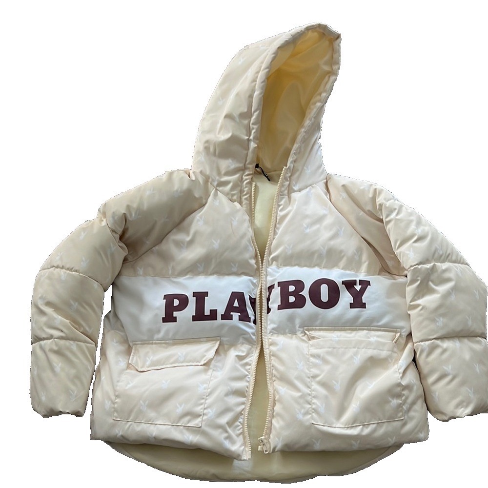 Playboy Bunny Puffer Jacket Cream Oversized Y2K Women's Size‎ 10